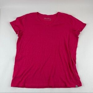 Eddie Bauer Tshirt Womens Large Pink Vneck Short Sleeve